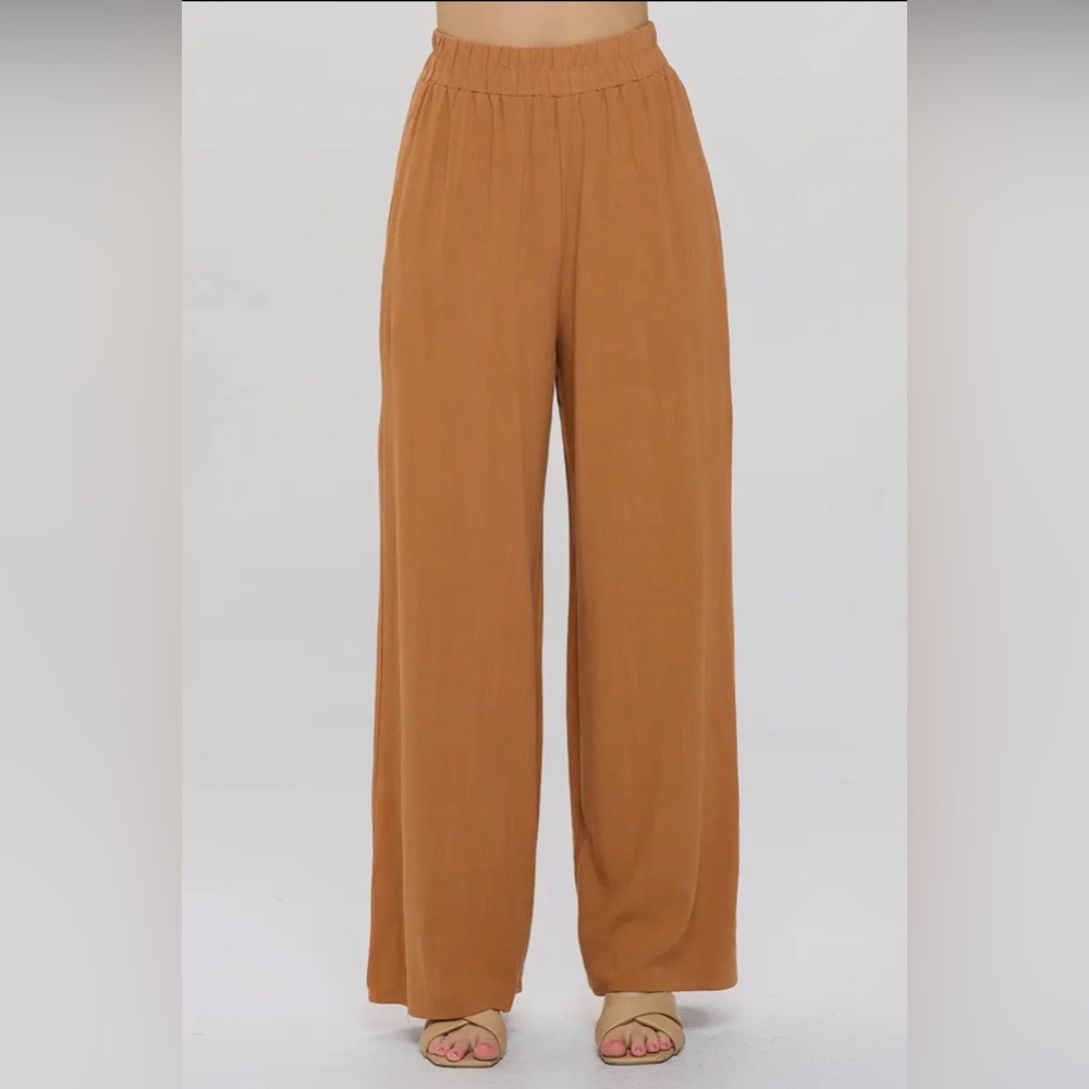 Renee C. Camel Wide-Leg Pants